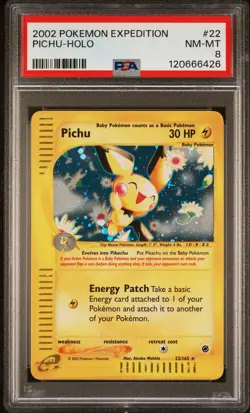 2002 POKEMON EXPEDITION #22 PICHU HOLO PSA 8 NM - MT - Image 1