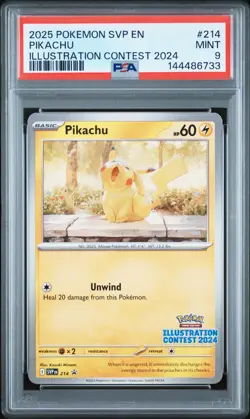 PSA 9 Pikachu SVP 214 Illustration Contest 2024 Promo Pokemon - Image 1