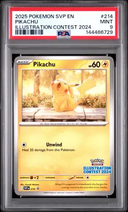 PSA 9 Pikachu SVP 214 Illustration Contest 2024 Promo Pokemon - Image 1