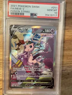 Pokemon 2021 Fusion Strike Mew V 251/264 PSA 10 Full Art Holo English - Image 1