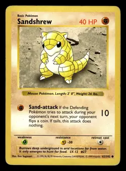 Sandshrew 62/102 Shadowless Base Set Pokemon Card - Image 1