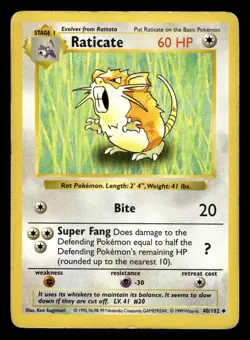 Raticate 40/102 Shadowless Base Set Pokemon Card - Image 1