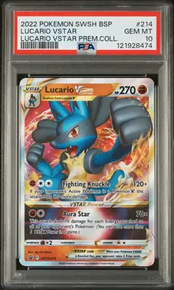 2022 POKEMON SWSH BLACK STAR PROMO #214 LUCARIO VSTAR PREM.COLL. PSA10 - Image 1