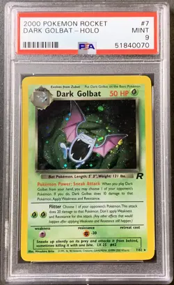 Pokemon Card Dark Golbat Holo Rare PSA 9 Mint, Team Rocket 7/82, WOTC 2000 - Image 1