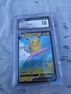CGC Gem Mint 10 Surfing Pikachu V 008/025 Pokemon Celebrations - Image 1