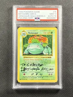 Pokemon Card PSA 9 Mint / 10 Gem Auto Arita Signed Shadowless Venusaur Base Set - Image 1