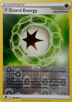 169/195 V GUARD ENERGY REVERSE HOLO SILVER TEMPEST POKEMON CARD - Image 1