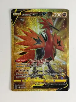 Pokemon TCG Brilliant Stars Gold Secret Rare Galarian Zapdos V 182/172 NM - Image 1