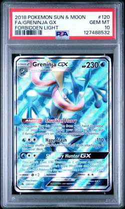 2018 POKEMON SUN & MOON FORBIDDEN LIGHT #120 FULL ART/GRENINJA GX PSA 10 - Image 1