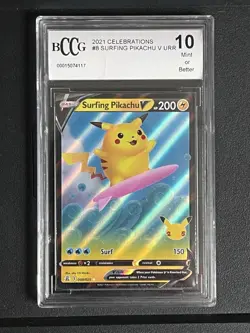 2021 Pokemon Celebrations - Surfing Pikachu V #008 - BCCG 10 - Image 1