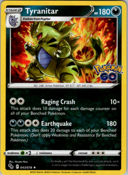 Tyranitar Holo Rare Pokemon GO 043/078 NM Pokemon - Image 1