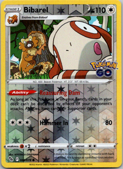 Pokemon TCG Bibarel Pokemon GO 060/078 Reverse Holo Common - Image 1