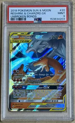 2019 Pokemon Sun & Moon - Reshiram & Charizard GX Unbroken Bonds #20/214 - PSA 9 - Image 1