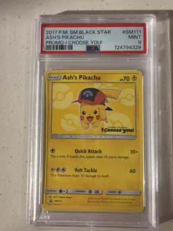 2017 Pokemon SM Black Star Ash's Pikachu Promo I Choose You #SM111 PSA 9 - Image 1