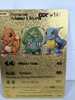 Charmander, Bulbasaur & Squirtle GX 3/99 HP140 Gold Foil Fan Art Display Card - Image 1