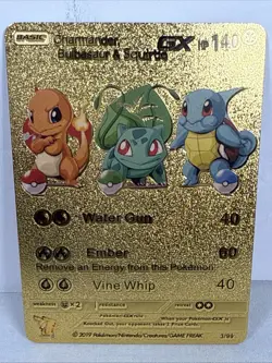 Charmander, Bulbasaur & Squirtle GX 3/99 HP140 Gold Foil Fan Art Display Card - Image 2