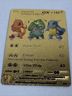 Charmander, Bulbasaur & Squirtle GX 3/99 HP140 Gold Foil Fan Art Display Card - Image 4