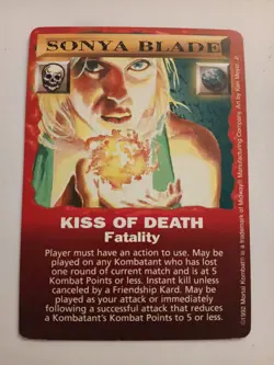 RARE Mortal Kombat Card Game TCG 1996 Sonya Blade Kiss of Death Fatality Card - Image 1