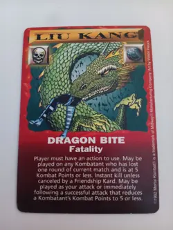 Mortal Kombat Kard Game 1996 Liu Kang Dragon Bite Fatality NM Card Game - Image 1
