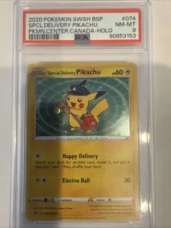 2020 Pokemon Pikachu Holo SWSH074 Special Delivery Canada Promo-holo PSA 8 - Image 1
