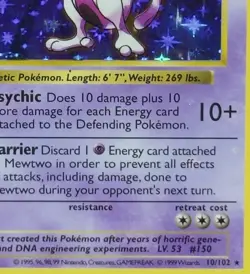 HOLO BLEED Mewtwo 10/102 Rare 1999 Pokemon Base SHADOWLESS Set WOTC VTG Card NM - Image 2