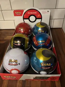 6 Sealed New Pokemon TCG PokeBall Tin with Display Box - Image 1
