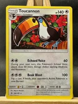 Toucannon Rare Pokemon Trading Card Game SM Base Set 108/149 NM - Image 1
