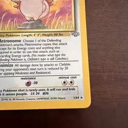 Clefable Jungle Rare Unlimited 17/64 Pokemon Card 70 HP English 1999 - Image 3