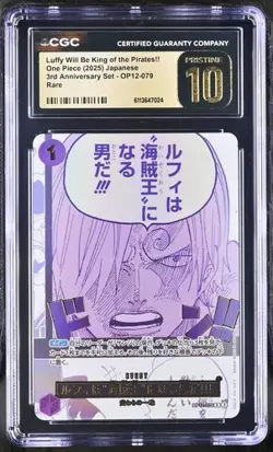 CGC 10 Pristine One Piece Luffy Will Be King of the Pirates!! OP12-079 Sanji Jpn - Image 1