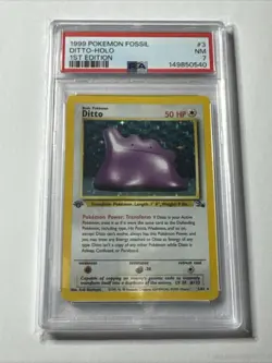 1999 POKEMON FOSSIL 1ST EDITION #3 DITTO Vintage HOLO PSA 7 - Image 1