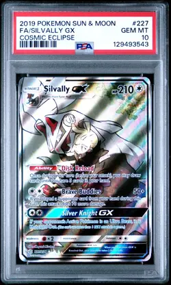2019 POKEMON SUN & MOON COSMIC ECLIPSE #227 FULL ART/SILVALLY GX PSA 10 - Image 1