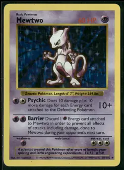1999 Pokemon Base Set Mewtwo 10/102 Shadowless Holo Rare English NM - Image 1
