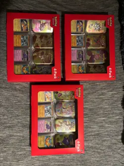 THREE BUNDLE Pokemon 4 Mini Tin +Promo 151 SamsClub Sealed BONUS POSTER FULL SET - Image 1