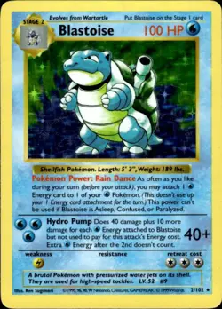 Pokemon Blastoise 2/102 Base Set Shadowless Holo Heavy Play - Dent / Crease - Image 1