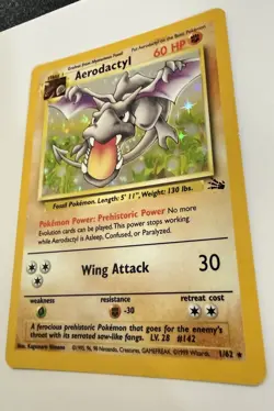 Pokemon TCG Aerodactyl Fossil Holo Rare Unlimited Sparkle 1/62 1999 NM Card - Image 1