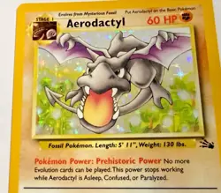 Pokemon TCG Aerodactyl Fossil Holo Rare Unlimited Sparkle 1/62 1999 NM Card - Image 4