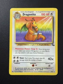 Dragonite 19/62 Pokemon Fossil Non Holo Card Near Mint Vintage TCG Rare 1999 LP - Image 1