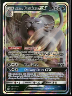 Alolan Persian GX 129/236 Holo GX Rare Cosmic Eclipse Pokemon Near Mint - Image 1