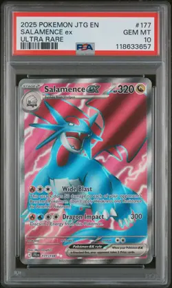 2025 POKEMON JTG EN-JOURNEY TOGETHER #177 SALAMENCE ex ULTRA RARE PSA10 - Image 1