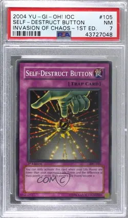 Self-Destruct Button 1st Ed. YuGiOh Invasion of Chaos PSA 7 2004 - Image 1