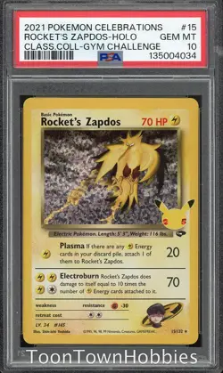 PSA 10 Pokemon - Rocket's Zapdos 15/132 - Celebrations Classic Collection 25th - Image 1