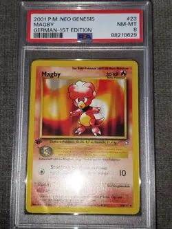 Pokemon 2001 Neo Genesis Magby 1st Edition PSA 8 Near Mint German - Image 1
