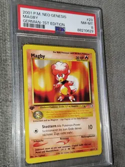 Pokemon 2001 Neo Genesis Magby 1st Edition PSA 8 Near Mint German - Image 2