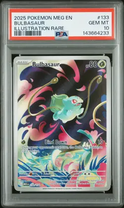 2025 Pokemon Mega Evolution Bulbasaur Illustration Rare #133/132 PSA 10 ENG - Image 1