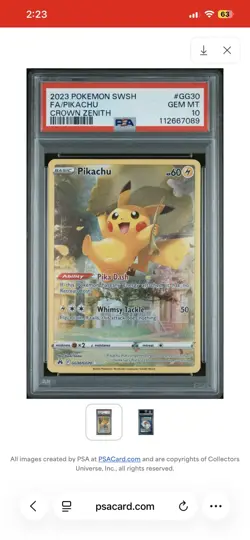 Pikachu GG30 PSA 10 GEM MINT Crown Zenith Full Art 2023 Pokemon - Image 1