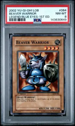 2002 Yu-Gi-Oh! Beaver Warrior LOB 1st Edition Common PSA 8 - Image 1