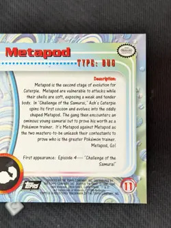 Metapod #11 - 1999 Topps Pokemon Card Holo Foil Black Logo NM - Image 3