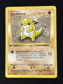 Sandshrew 62/102 (1st Edition) *Near Mint* Shadowless Never Played Card - Image 1