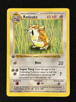 Pokemon Raticate 40/102 (1st Edition) Shadowless *Near Mint* Never Played Card - Image 1