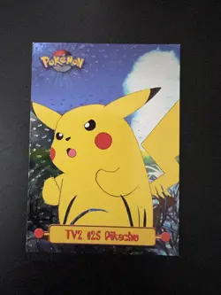 Pokemon Card TV2 Pikachu #25 TOPPS Series 1 2nd Print Black Logo PLAYED Holo!!!! - Image 1